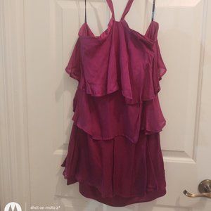 BEBE Sheer Overlay Purple Mini Dress